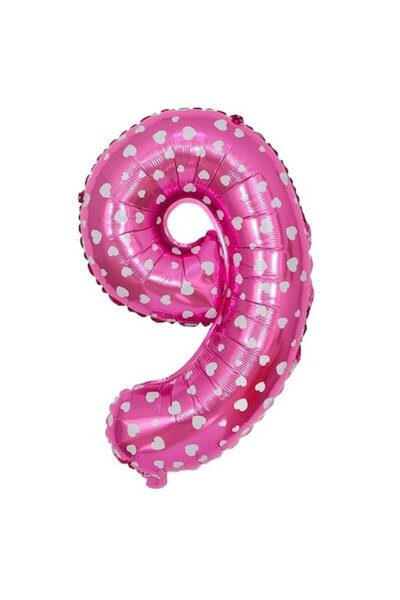 Danex Balon folie metalică - Numărul 9 cu imprimeu de inimioare, 80 cm, roz, ...