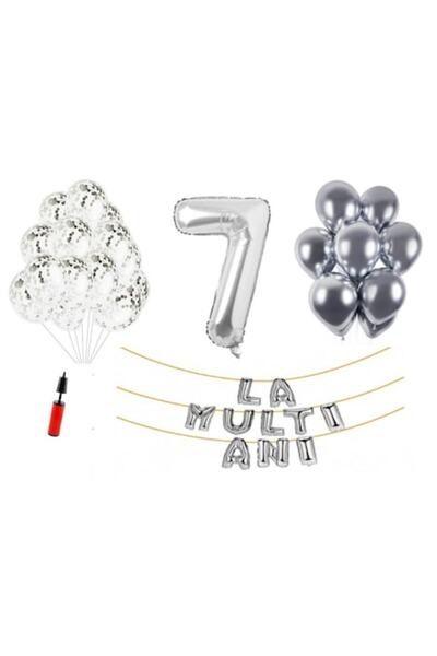 Domi Party & Gifts Set 32 baloane , La Multi Ani aniversare 7 ani, cifra folie 1