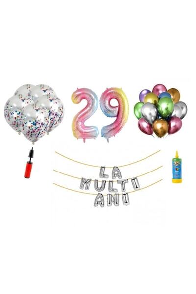 Domi Party & Gifts Set 34 baloane, La mulți ani de 29 de ani, numere folie 10...
