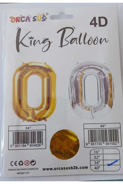 Orca Süs Number Foil Balloon (0) Gold 34'' 86cm