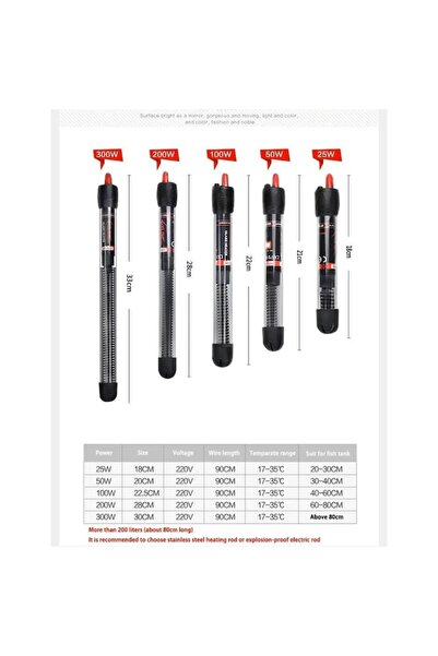 Xilong Incalzitor acvariu 200W, termostat reglabil 17–35°C, sticla rezistenta, 28 cm