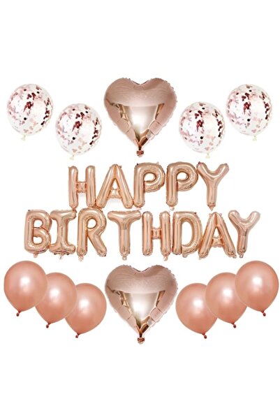Domi Party & Gifts Set 25 Baloane, model HAPPY BIRTHDAY, auriu roz