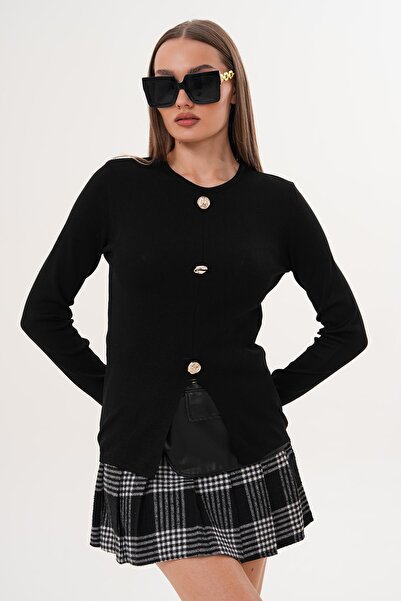 ŞİMAL Women's Button Detailed Slit Sweater 255099 -