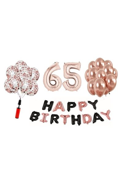 Domi Party & Gifts Set 36 baloane , Happy Birthday rose gold/negru aniversare...