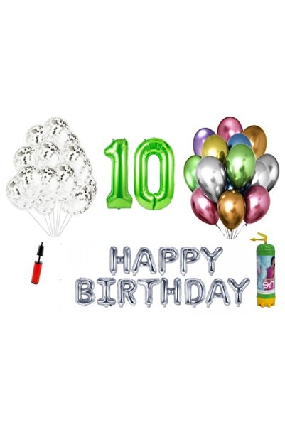 Domi Party & Gifts Set 37 baloane, Happy Birthday aniversare 10 ani, cifre fo...