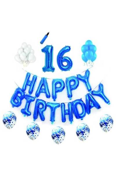 Domi Party & Gifts Set baloane La mulți ani, 16 ani, albastre