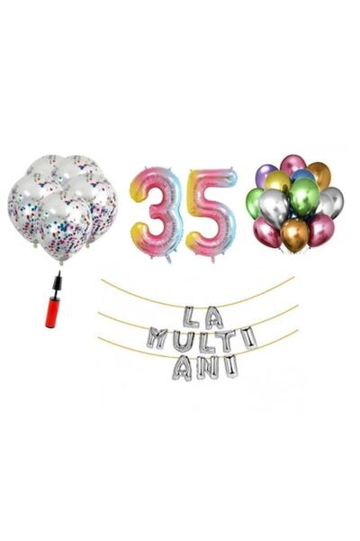 OEM Set baloane, 33 buc, „La mulți ani”, aniversare 35 de ani, numere folie 1...