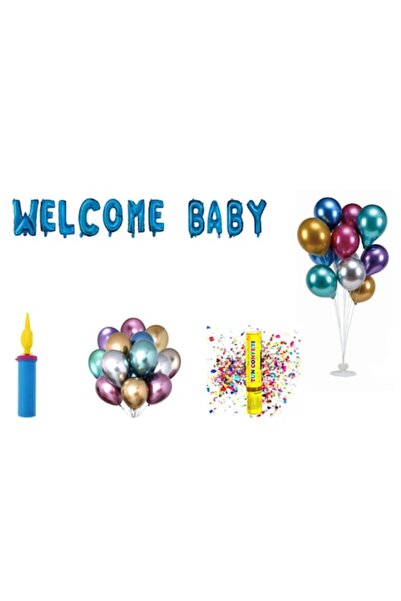 OEM Set Baloane Welcome Baby , cake topper , 72 Buc , Albastru