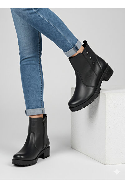 MOY TEKSTİL حذاء نسائي من الجلد الطبيعي بسحاب