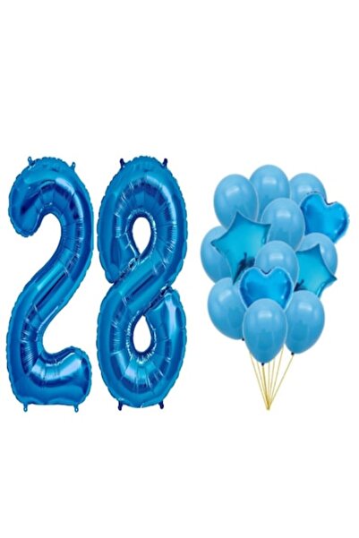 OEM Set de 16 baloane albastre, aniversare 28 de ani, balon cu numere 100 cm,...