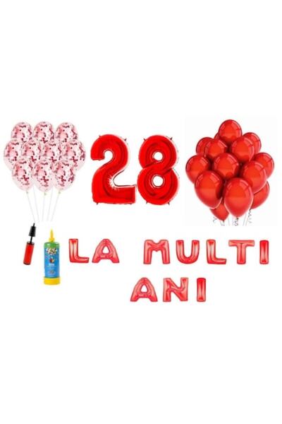 Domi Party & Gifts Set 34 baloane, La mulți ani de 28 de ani, numere folie 10...