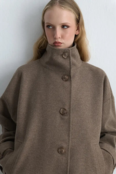 Gusto High Collar Wool Coat - Mink