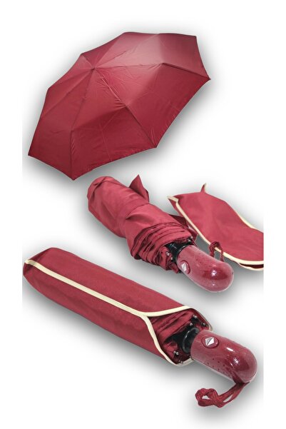 KY Bordo Tam Otomatik Dayanıklı Kaliteli 8 Telli Kılıflı Şemsiye