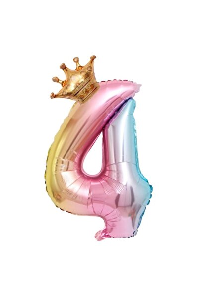 Danex Metallic Foil Balloon - Number 4 Figurine Gradient, 80 cm, Straw Included