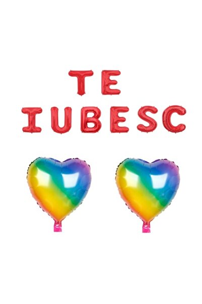Domi Party & Gifts Set 10 baloane folie I LOVE YOU roșii , inimioare curcubeu