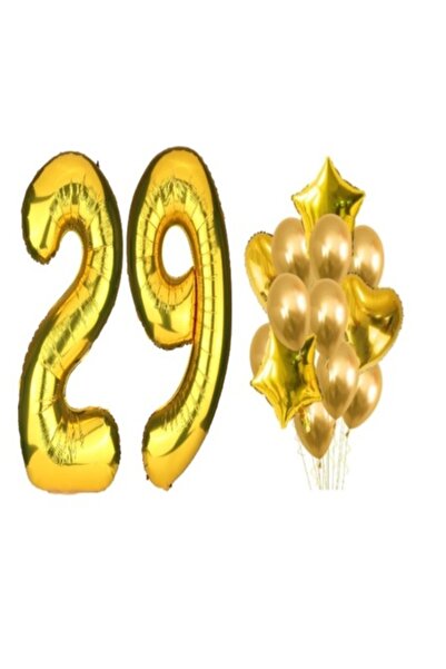 OEM Set de 16 baloane aurii - Aniversarea a 29 de ani, 100 cm număr, 45 cm st...
