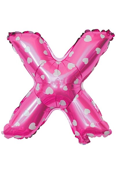 Danex Balon folie metalică cu litera X, 40 cm, imprimeu cu inimă, roz, pai in...
