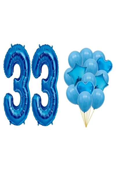 OEM Σετ 16 μπλε μπαλονιών — 33η επέτειος, αριθμός 100 cm, αστέρια 45 cm, καρδ...