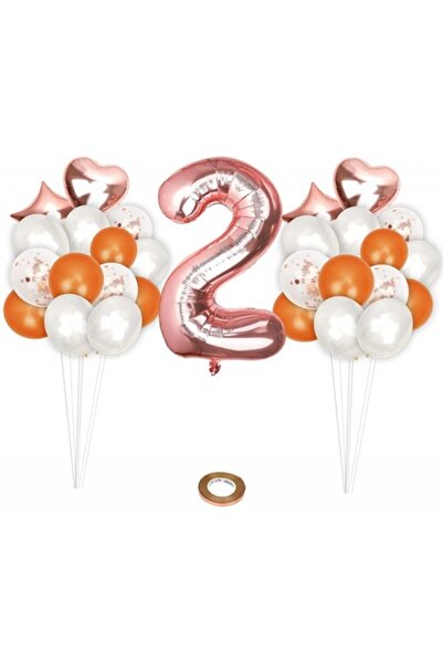 Karll Set baloane aniversare Rosegold, numărul 2, 33 de piese, auriu/roz