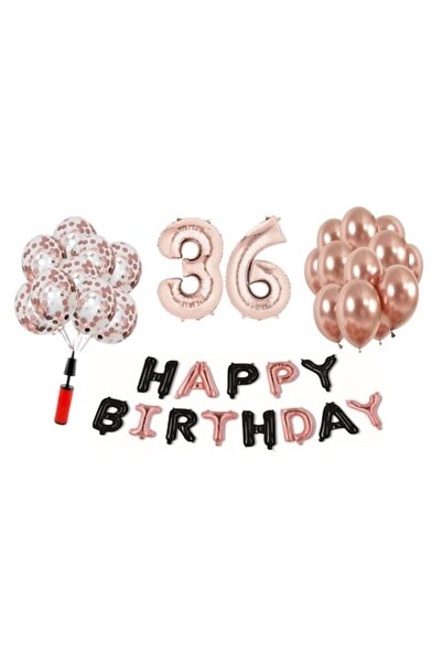 Domi Party & Gifts Set 36 baloane , Happy Birthday rose gold/negru aniversare...