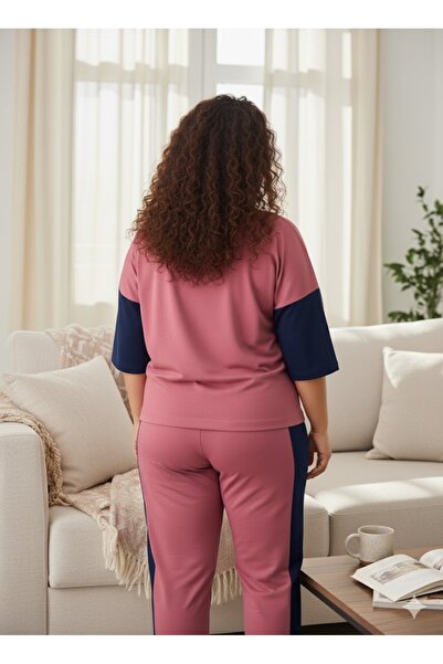 FAMESTEKSTİL KADIN PEMBE BÜYÜK BEDEN EŞOFMAN TAKIMI