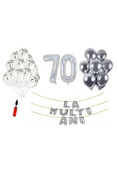 OEM Set 33 buc Baloane aniversare 'La Multi Ani' 70 de ani, folie număr 100 c...