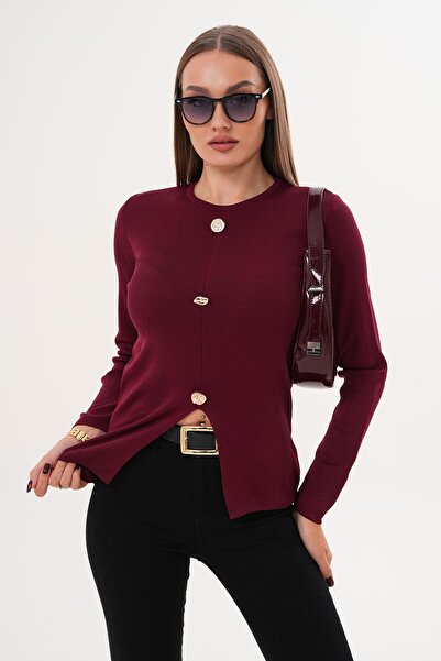 ŞİMAL Women's Button Detailed Slit Sweater 255099 -