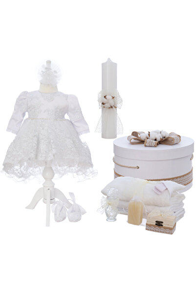 Recostore Σετ βαπτίσματος για κορίτσια, απλό λευκό μοντέλο με βαμβακερό λουλο...