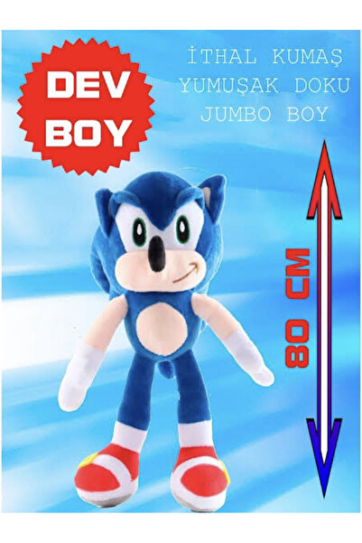 TOPROCKSTORE Sonic Peluş Oyuncak 80 Cm Dev Boy En Büyük Boy Hediyelik Uyku Arkadaşı