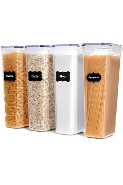 DAMUR Set de 4 recipiente din plastic, pentru alimente/obiecte, închidere eta...