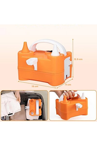 LEIBOO Electric Balloon Inflator Pump with 2 Outlets, 400 W, Plastic, Classic Model, 15 x 12.5 x 11 cm, Ora