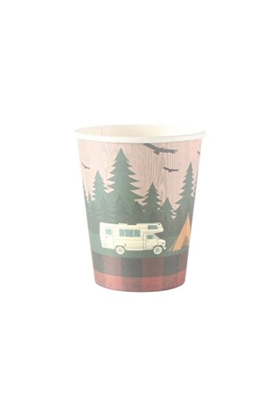 DAMUR Set 10 Cups, Camping Print, Cardboard, 250 - 300 ml, 7.5 x 8.4 x 5.3 cm...
