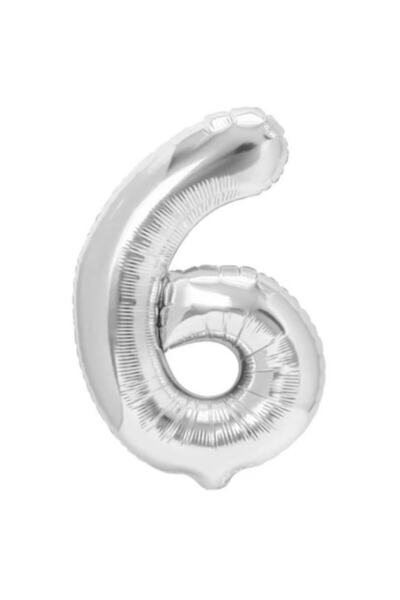 Danex Metallic Foil Balloon, Number 6, Birthday, 100 cm, Individual Pack, Straw Included, Silver