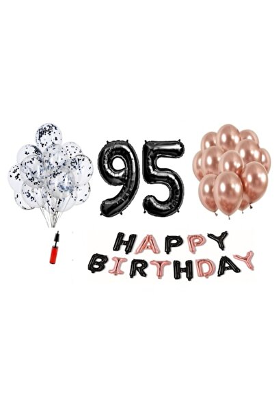 Domi Party & Gifts Set 36 baloane , Happy Birthday negru/rose gold aniversare...