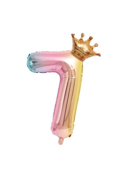 Danex Balon folie metalică – Numărul 7 gradient, 80 cm, pachet individual, pai inclus, aer sau heliu