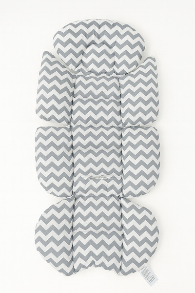 Grey Zigzag Patterned White Double Sided Stroller Cushion 70x35