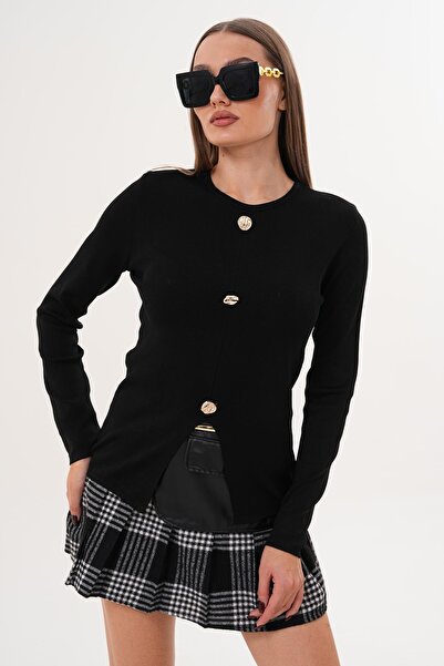 ŞİMAL Women's Button Detailed Slit Sweater 255099 -