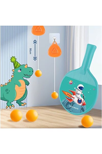 Flippy Set of 2 Table Tennis Paddles for Kids - Astronaut Design, Hanging Accessory & 2 Balls, Blue