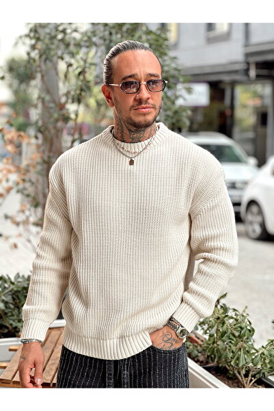 manch collection oversized Βασικό πλεκτό φούτερ κρέμα