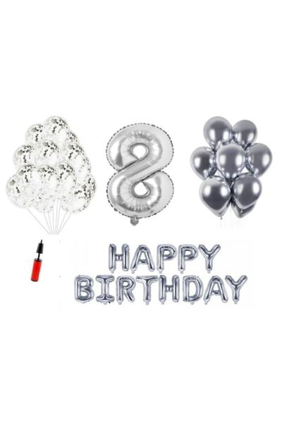 OEM Set de 35 de baloane - La mulți ani, aniversare de 8 ani, număr folie 100...