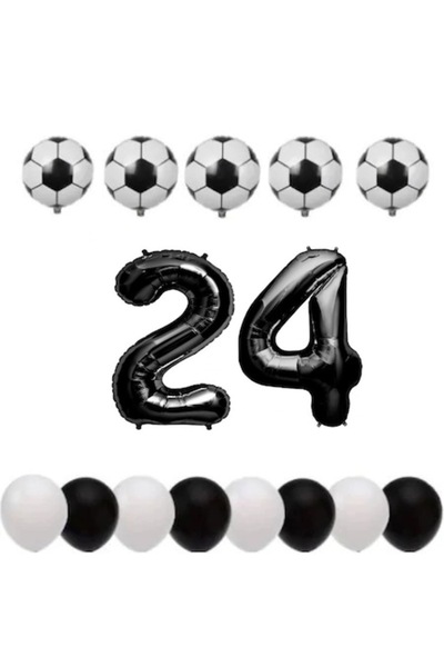 OEM Set de 15 baloane, ESB, aniversare de 24 de ani, temă fotbal, număr folie...