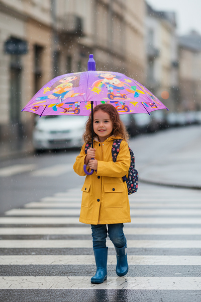 hak-iş oyuncak Mor Düdüklü Kız Çocuk Şemsiye – Scooter ve Kitap Figürlü, Kapa...