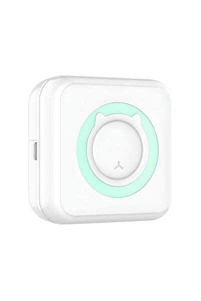 Danex Mini imprimantă foto portabilă (model pisică) albă/verde cu role de hâr...