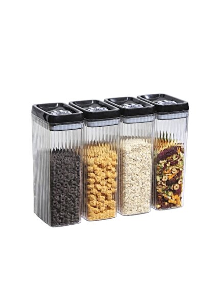 DAMUR Set de 4 recipiente din plastic, pentru alimente/obiecte, închidere eta...