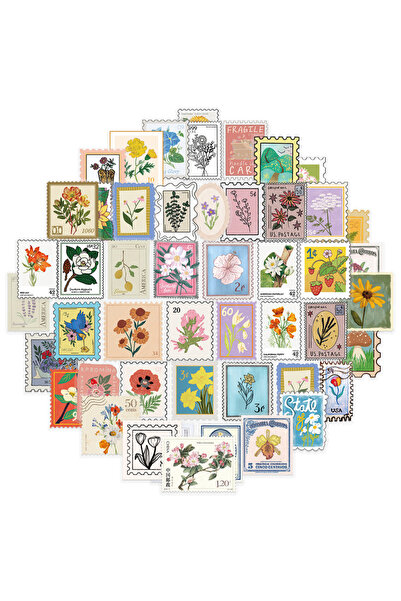 Choice 50 قطعة من ملصقات الطوابع الزهرية العتيقة، ملصقات فنية جمالية من مادة ...