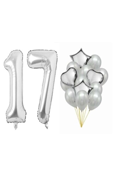 OEM Set de 16 baloane argintii - Aniversarea a 17-a, Numărul '101' 101 cm, St...