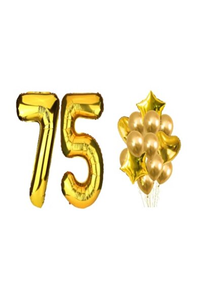 OEM Σετ 16 χρυσών μπαλονιών - 75η επέτειος (αριθμός 98 cm, αστέρια 45 cm, καρ...