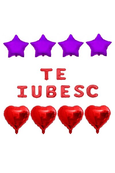 Domi Party & Gifts Set de 16 baloane folie I LOVE YOU roșii , inimioare roșii...