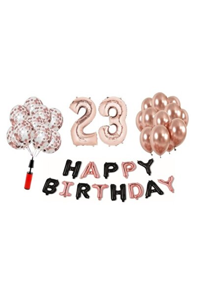 Domi Party & Gifts Set 36 baloane , Happy Birthday rose gold/negru aniversare...