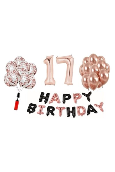 Domi Party & Gifts Set 36 baloane , Happy Birthday rose gold/negru aniversare...